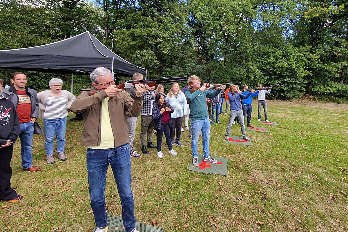 On the outdoor grounds of Hotel Ernst Sillem Hoeve, laser clay pigeon shooting is a challenging outdoor activity